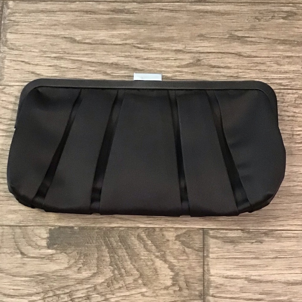 Nina Black Pleated Satin Evening Shoulder Bag Purse
